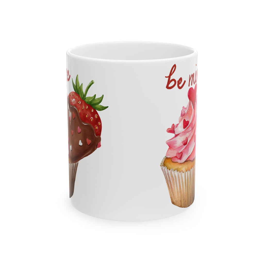 Valentine’s Dessert Mug – 'Be My Sweet' Chocolate-Covered Strawberry & Cupcake Ceramic Coffee Mug