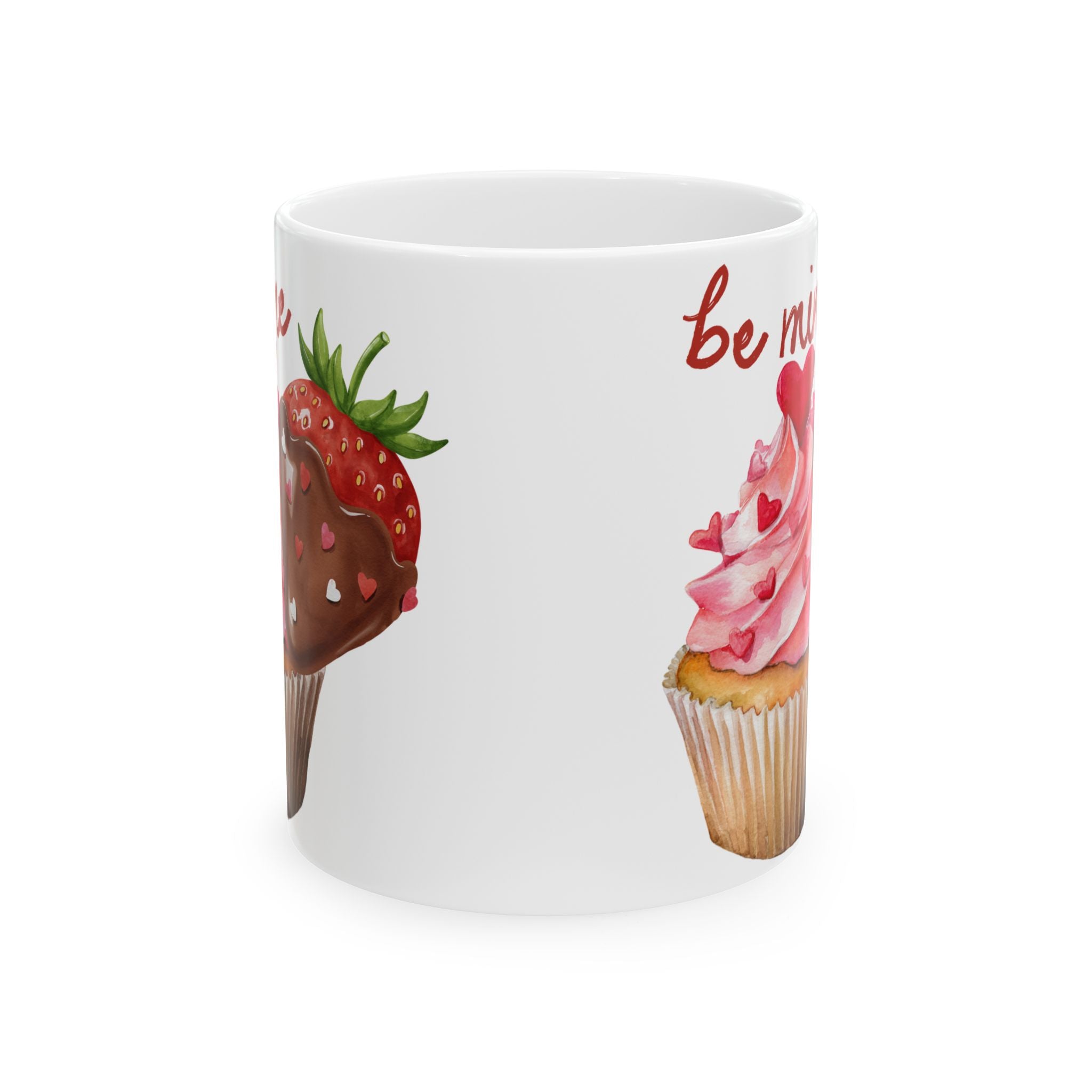 Valentine’s Dessert Mug – 'Be My Sweet' Chocolate-Covered Strawberry & Cupcake Ceramic Coffee Mug