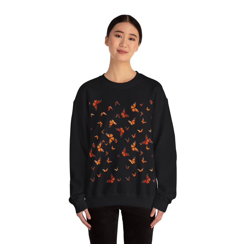 Butterfly Flock Crewneck Sweatshirt — Orange Monarchs Graphic