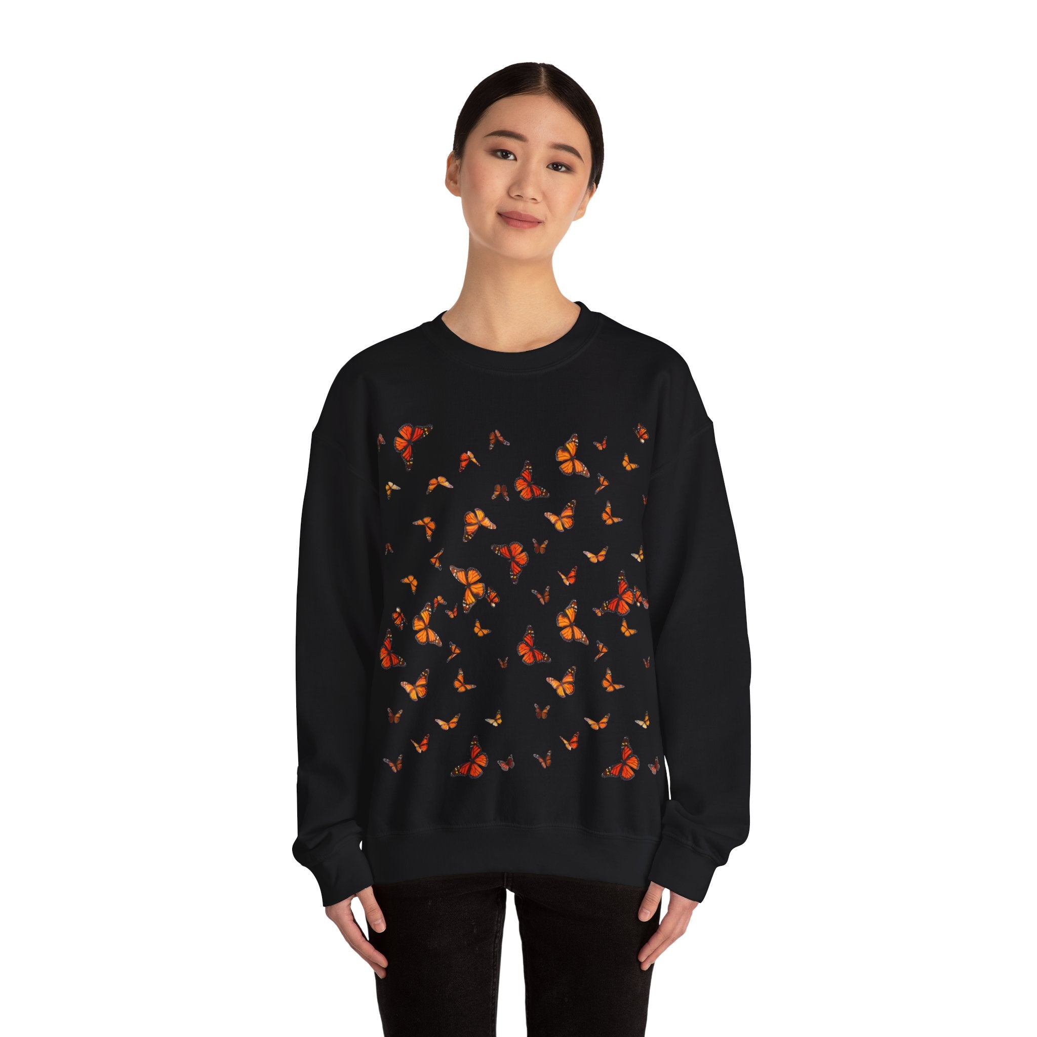 Butterfly Flock Crewneck Sweatshirt — Orange Monarchs Graphic