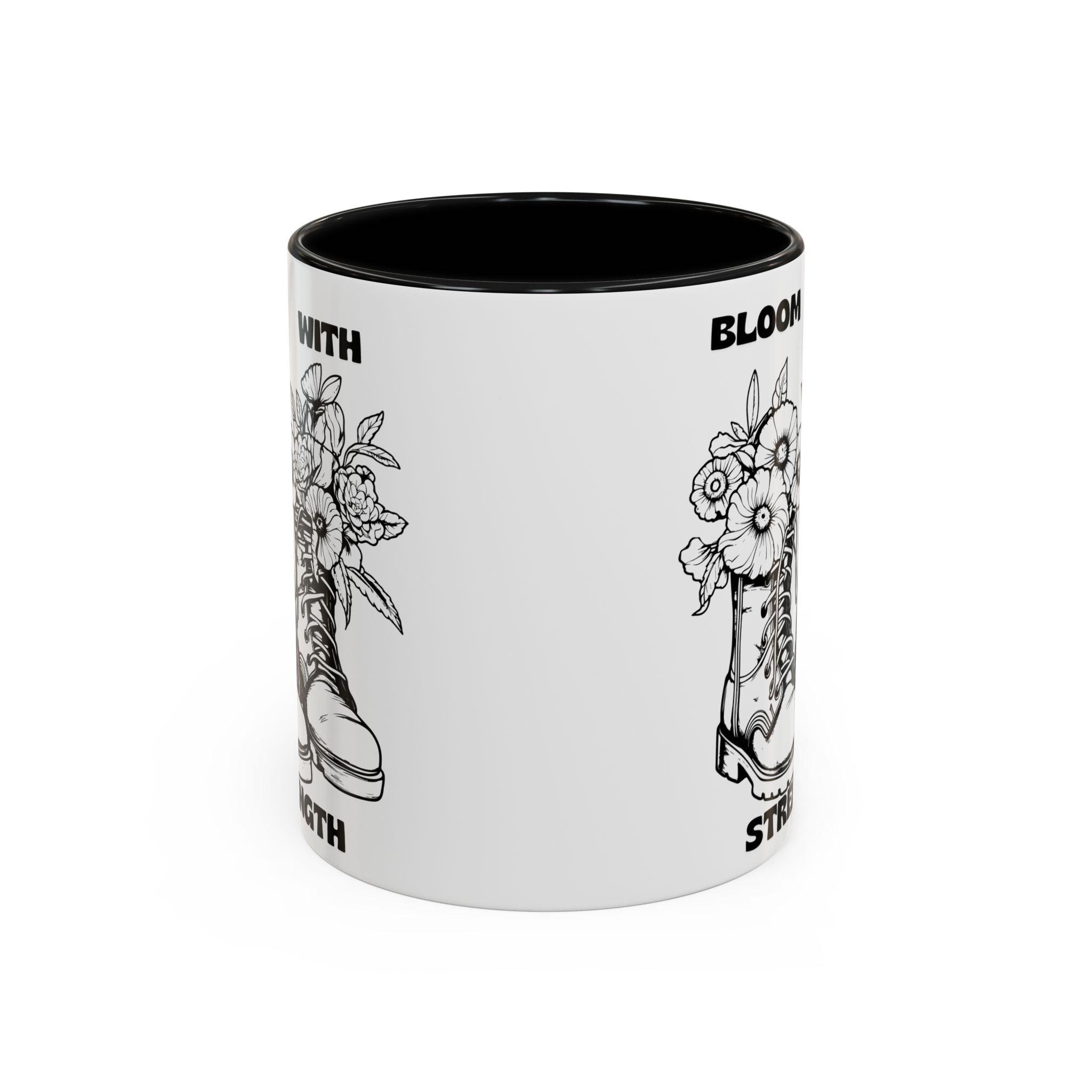 Bloom With Strength Coffee Mug — Floral Boots Inspirational Accent Mug (11/15oz)