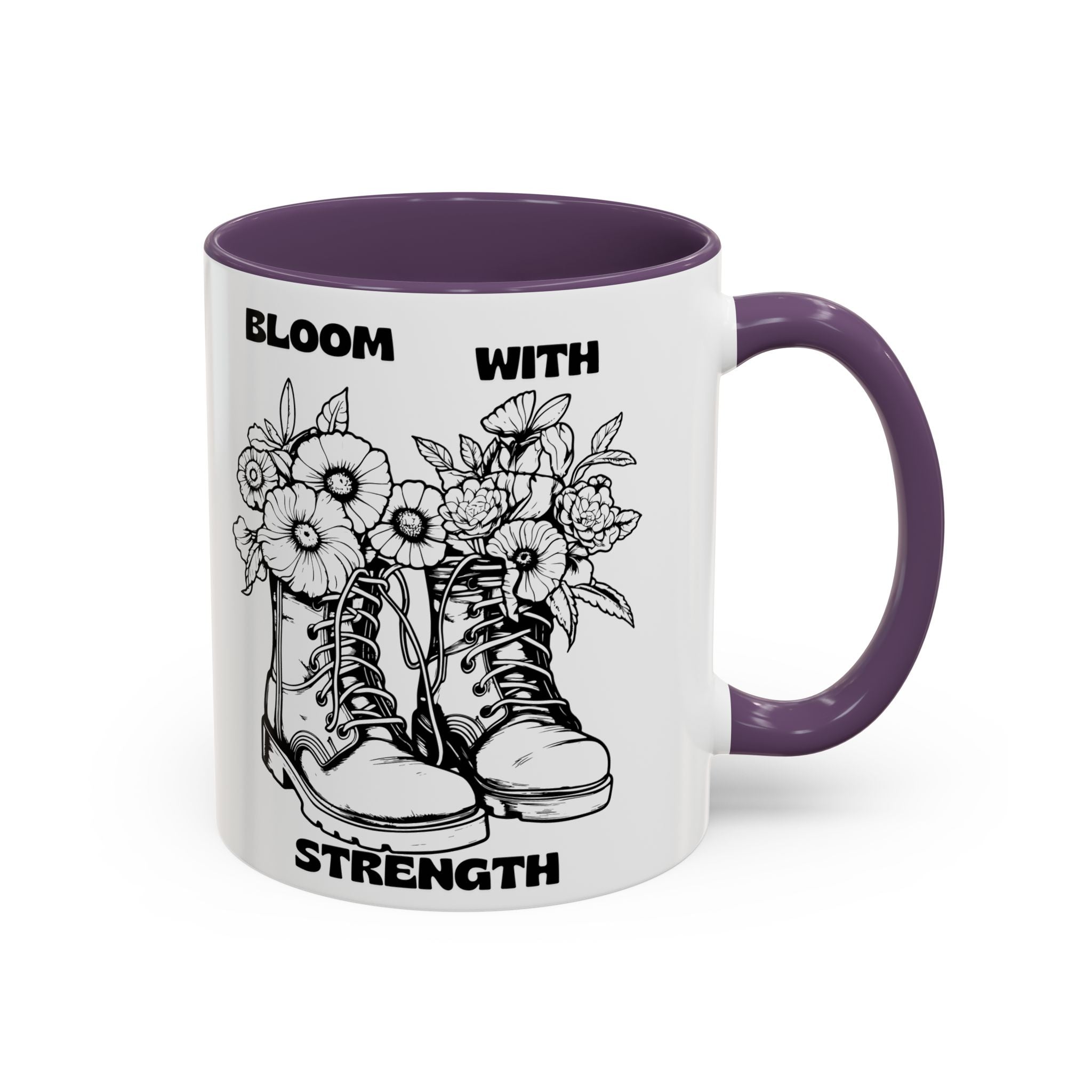 Bloom With Strength Coffee Mug — Floral Boots Inspirational Accent Mug (11/15oz)
