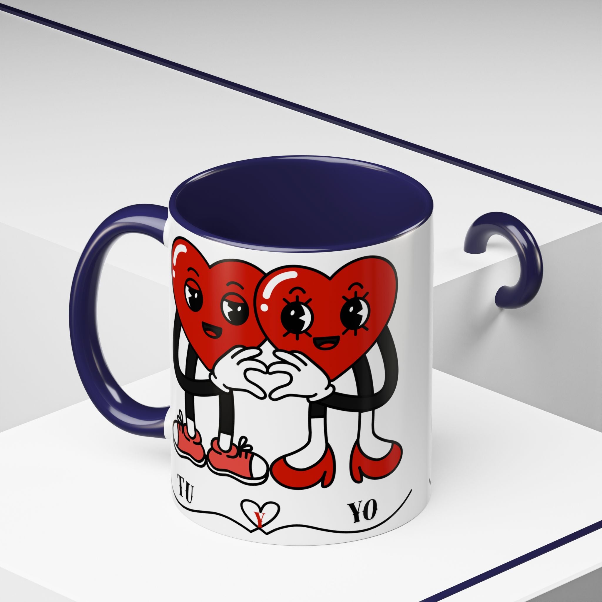 Valentine Heart Couple Coffee Mug – "Tu y Yo" Cute Romantic Accent Mug