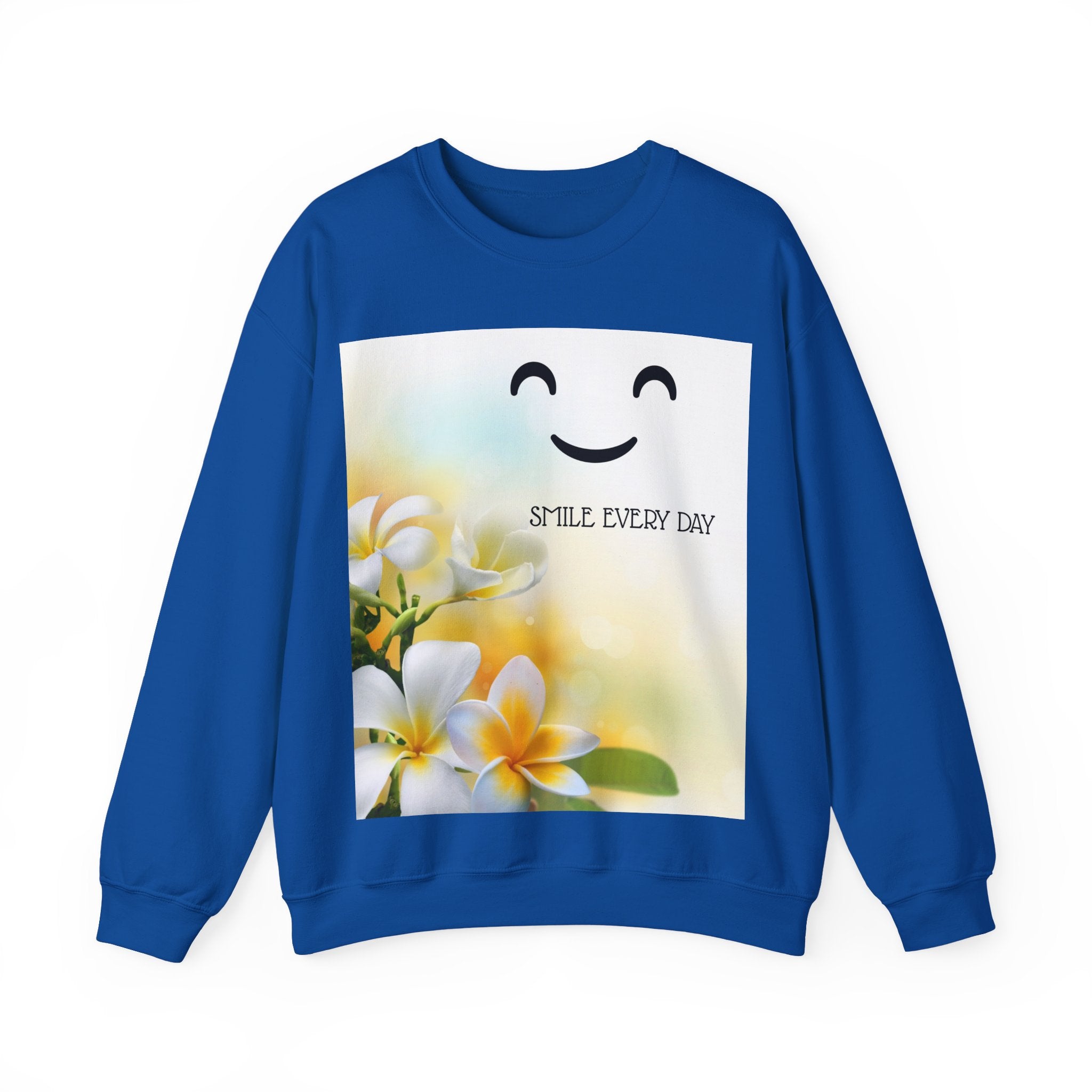 Smile Every Day Crewneck Sweatshirt — Floral Plumeria Happy Face Graphic