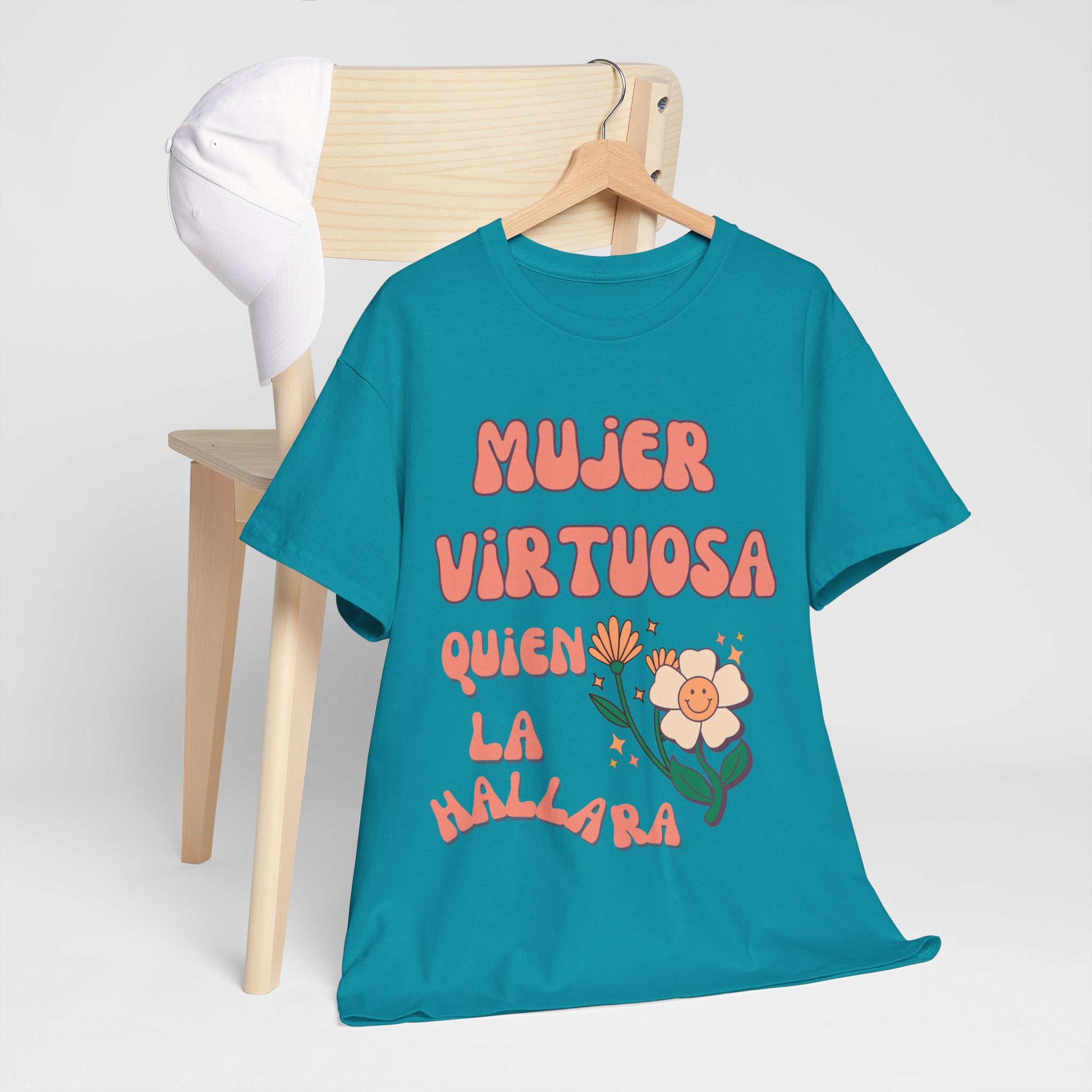 Empowering Unisex Heavy Cotton Tee - 'Mujer Virtuosa' Floral Print, Inspirational Gift, Feminist T-Shirt, Everyday Wear, Motivation Tee