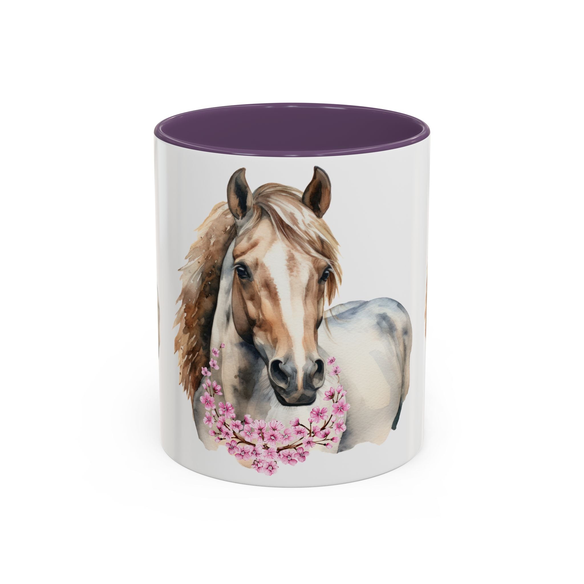 Horse Portrait Accent Coffee Mug — Floral Necklace Rustic Equestrian Gift (11/15oz)