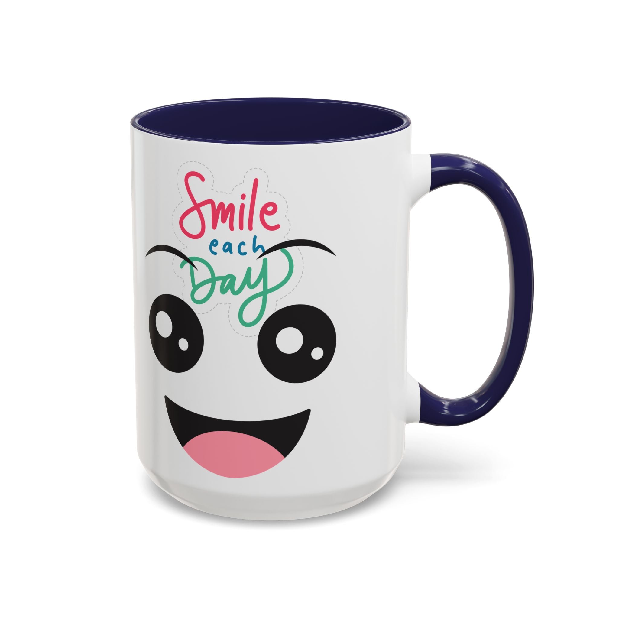 Smile Each Day Coffee Mug — Cute Cartoon Face Accent Mug (11/15oz)
