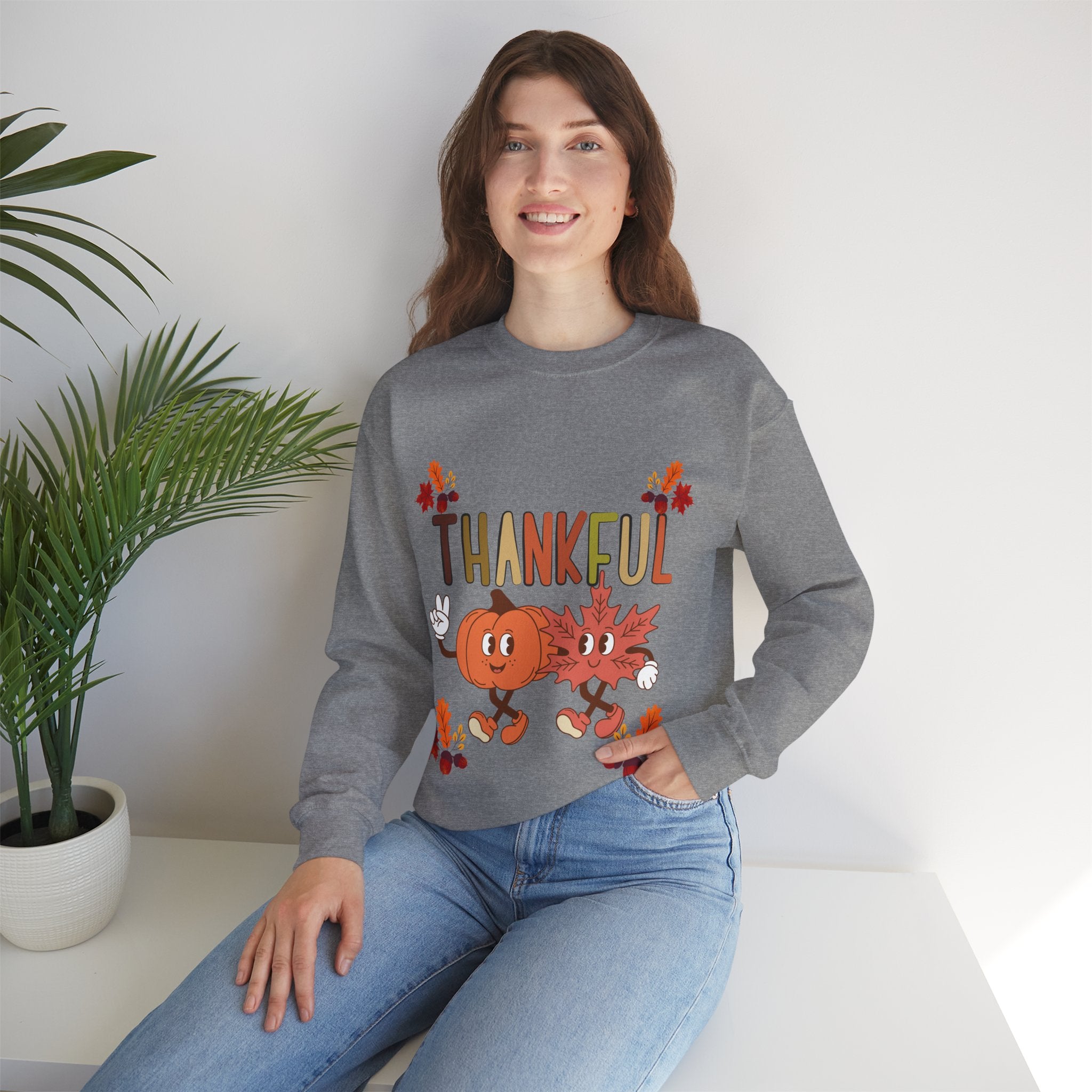 Thankful Autumn Crewneck Sweatshirt, Cozy Fall Sweater, Unisex Sweatshirt, Thanksgiving Gift, Cute Seasonal Apparel