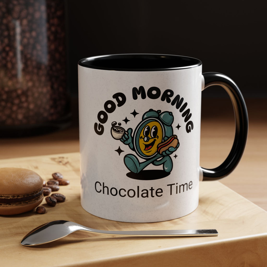 Cheerful Accent Coffee Mug, Good Morning Mug, Hot Beverage Cup, Chocolate Time Gift, Fun Kitchen Decor