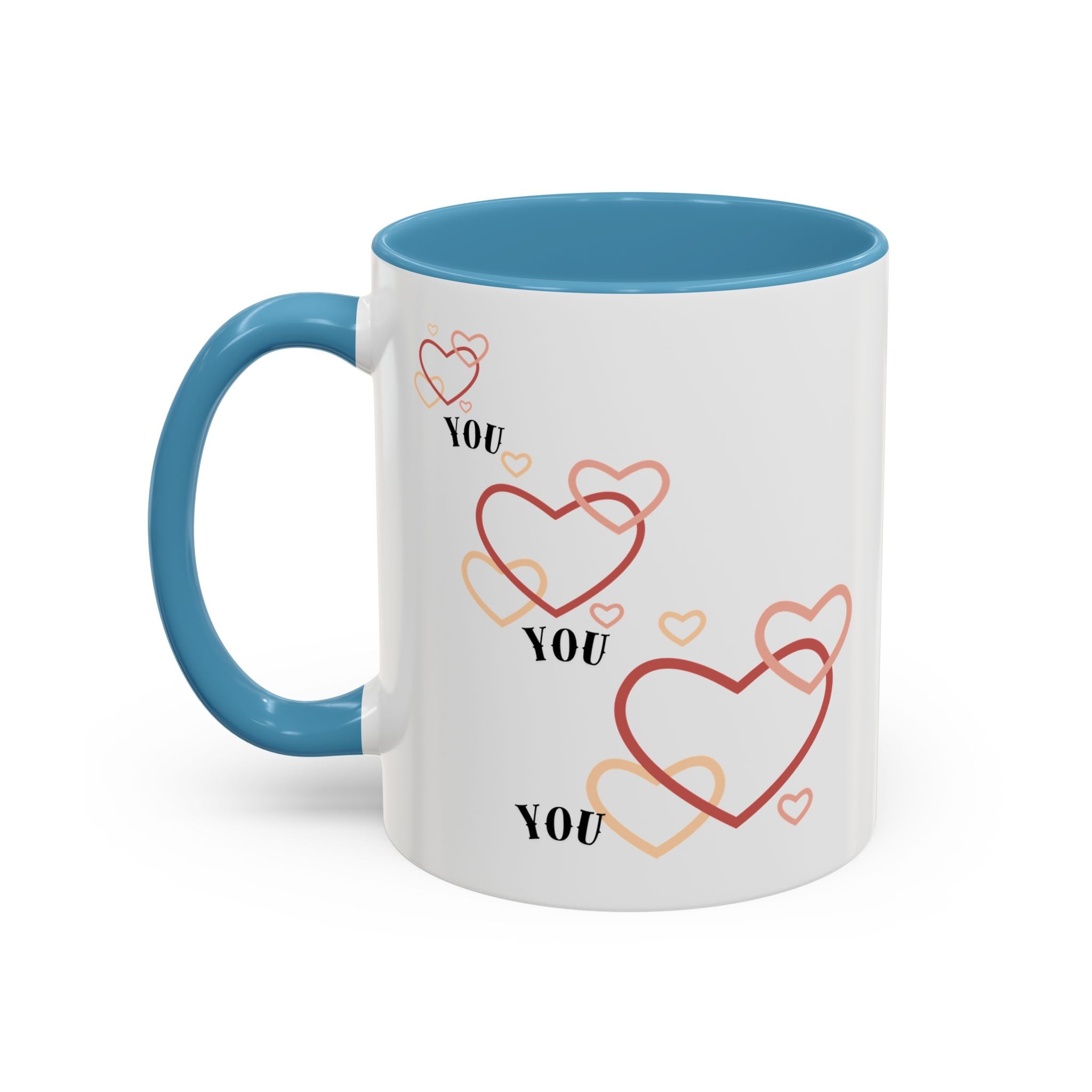 Love You Accent Coffee Mug, Valentine's Day Gift, Heart Mug, Cute Coffee Cup, Romantic Beverage Container