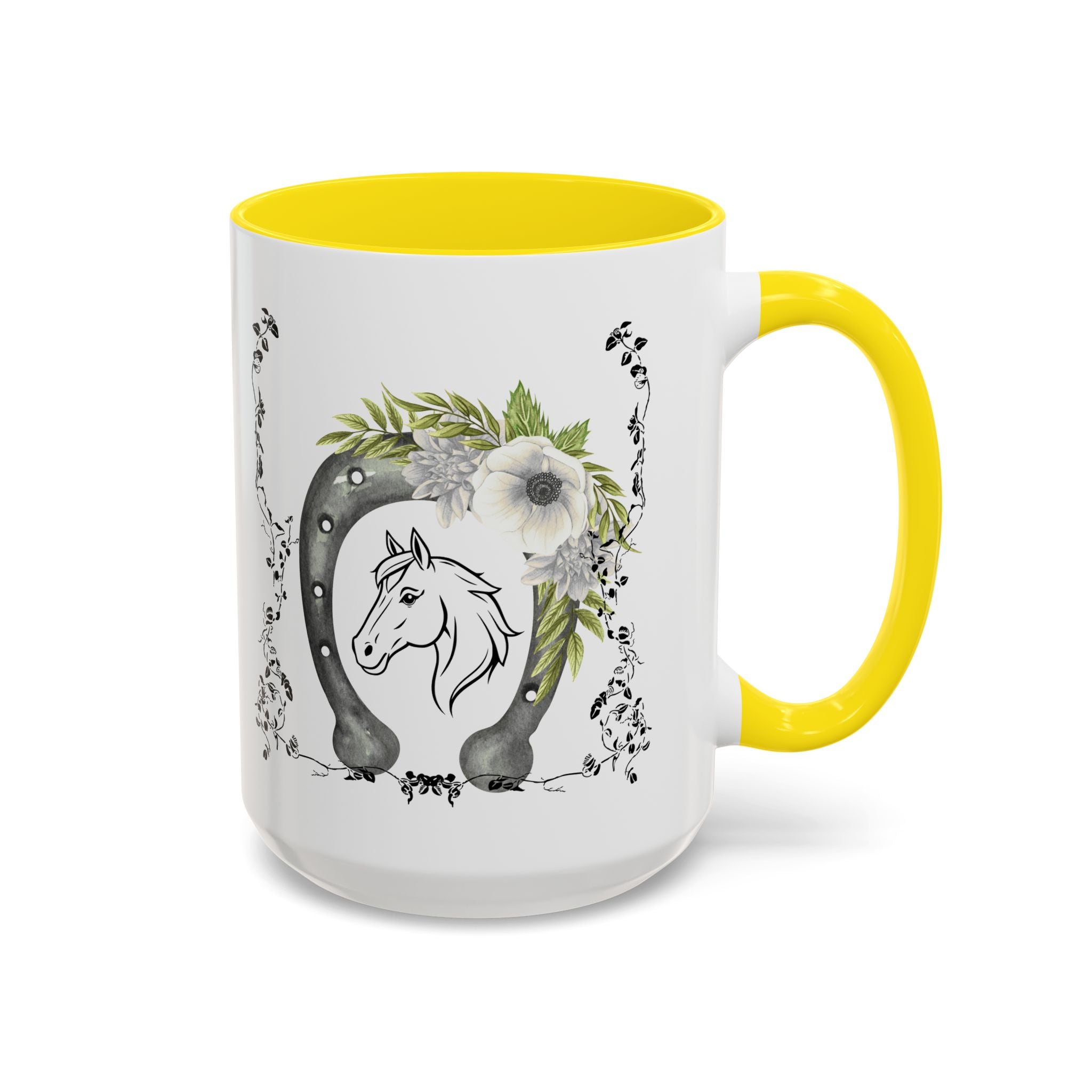 Personalized Floral Horseshoe Mug - Unique Gift for Horse Lovers, Cowgirl Theme, Farmhouse Decor, Wedding Favors, Custom Name Mug