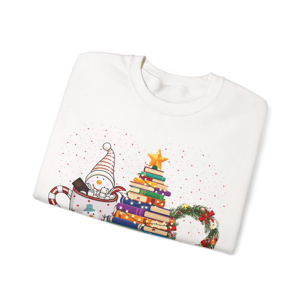 Merry Christmas Book Tree & Cat Crewneck Sweatshirt