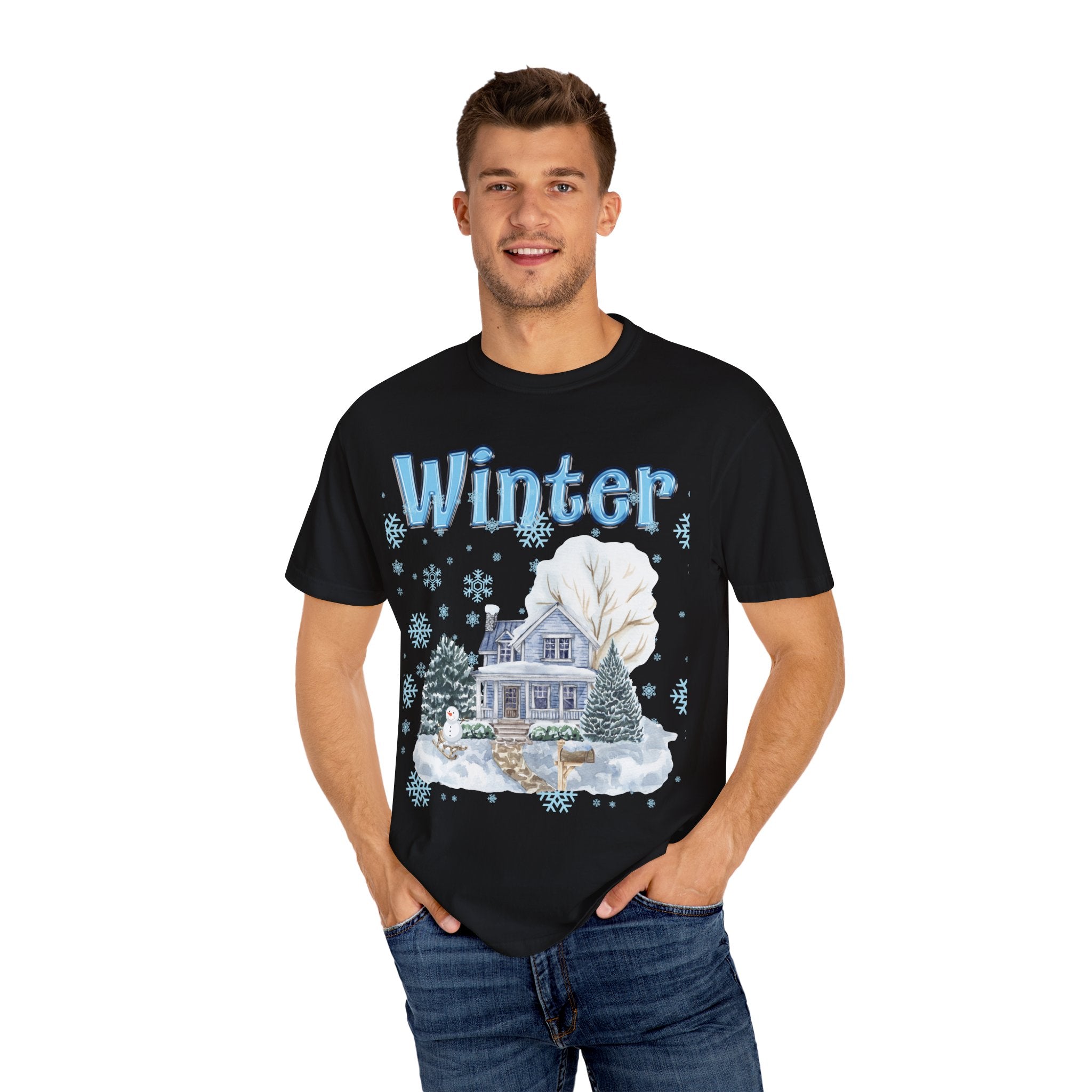 Winter-Themed Unisex Garment-Dyed T-shirt
