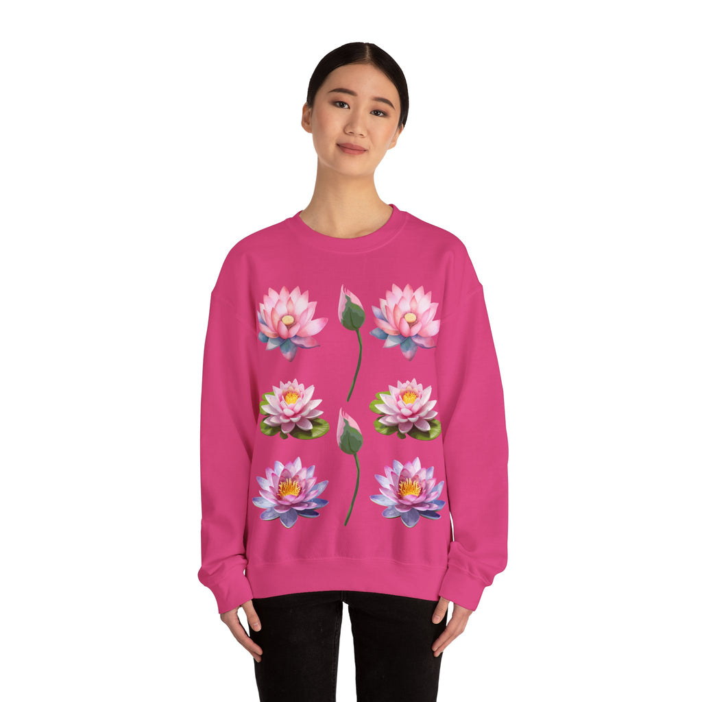Lotus Flower Crewneck Sweatshirt — Pink Water Lily Botanical Sweatshirt