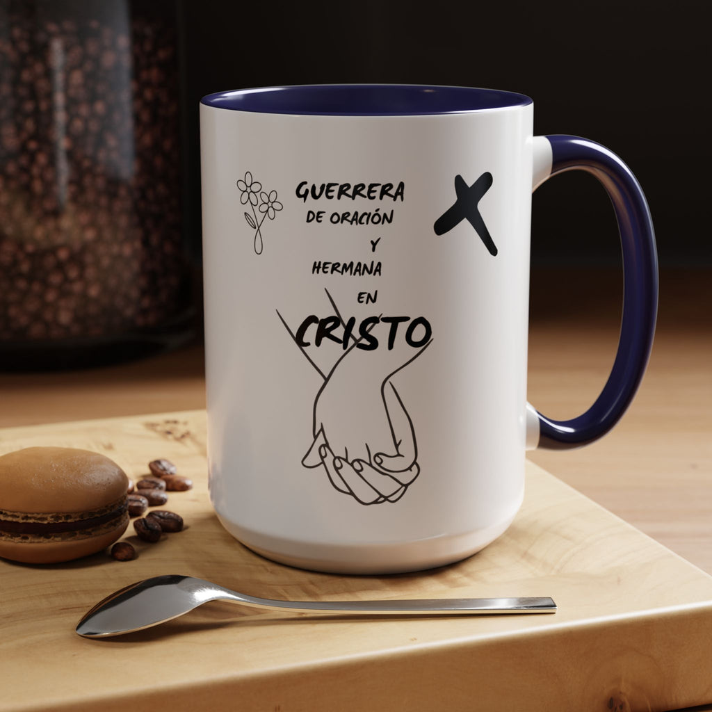 Christian Prayer Warrior Mug — "Guerrera de Oración y Hermana en Cristo" Accent Coffee Cup (11/15oz)