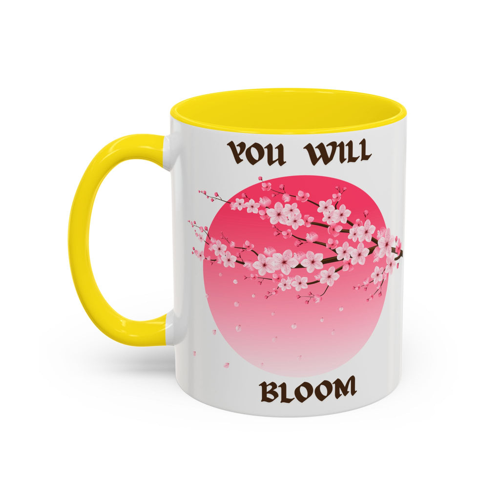 You Will Bloom Accent Coffee Mug — Cherry Blossom Inspirational 11/15oz
