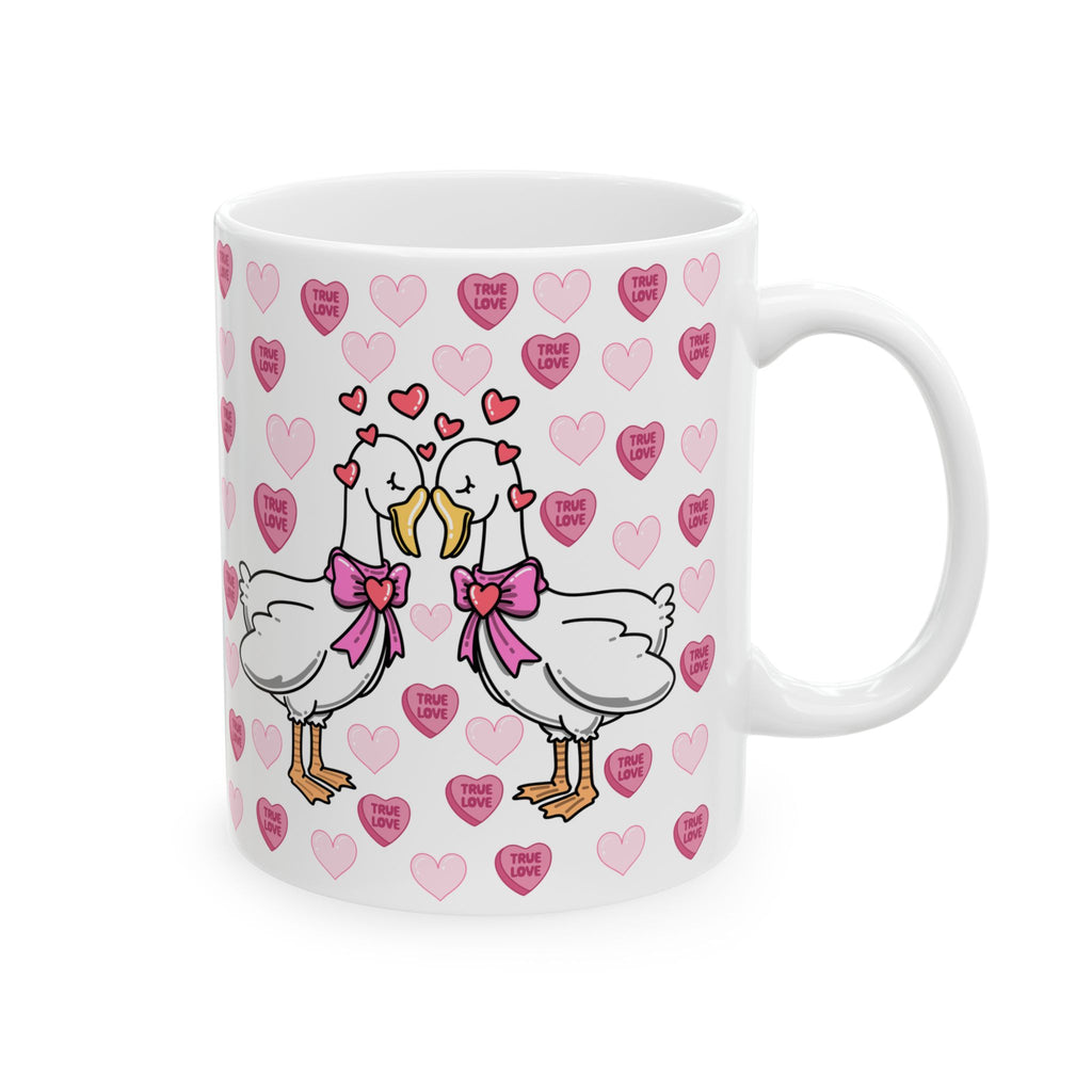 Valentine Stork Ceramic Mug – 'Tiny Feet' Heart Pattern (11oz/15oz)