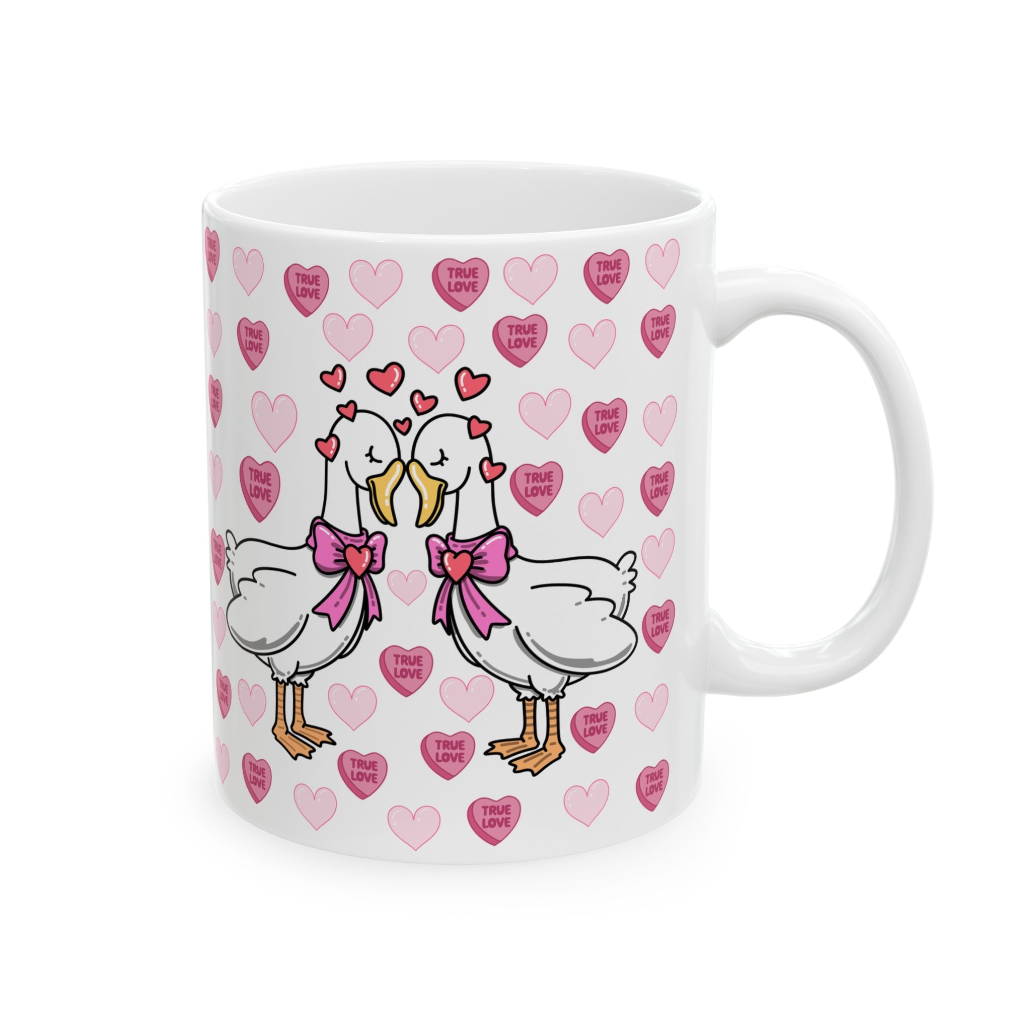 Valentine Stork Ceramic Mug – 'Tiny Feet' Heart Pattern (11oz/15oz)