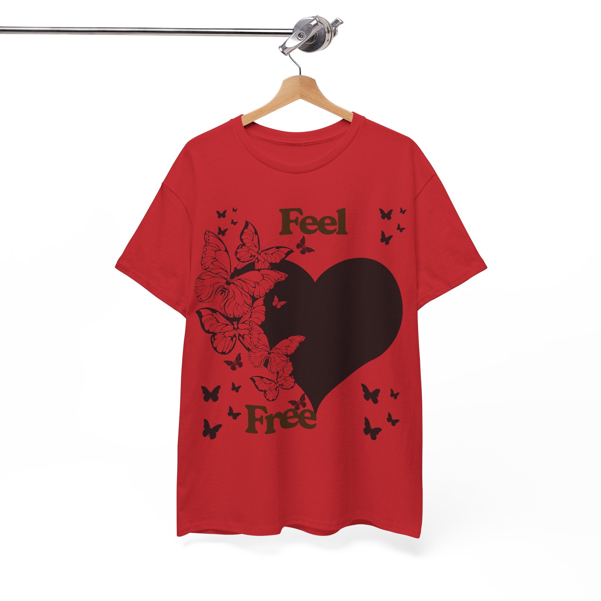 Butterfly Heart Unisex Heavy Cotton Tee, Feel Free Shirt, Nature Lover Gift, Casual Wear, Spring Fashion, Butterfly Design Tee