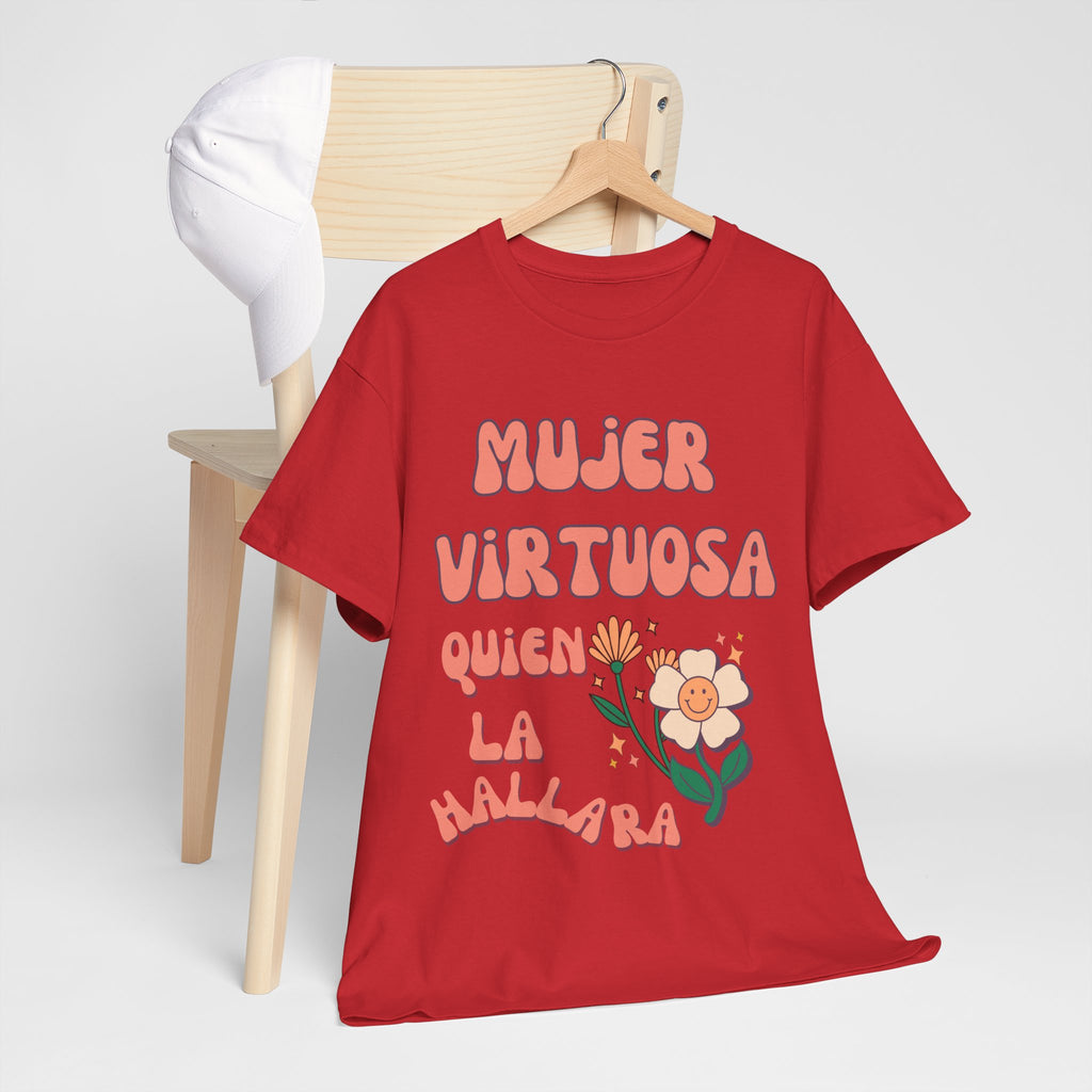 Empowering Unisex Heavy Cotton Tee - 'Mujer Virtuosa' Floral Print, Inspirational Gift, Feminist T-Shirt, Everyday Wear, Motivation Tee