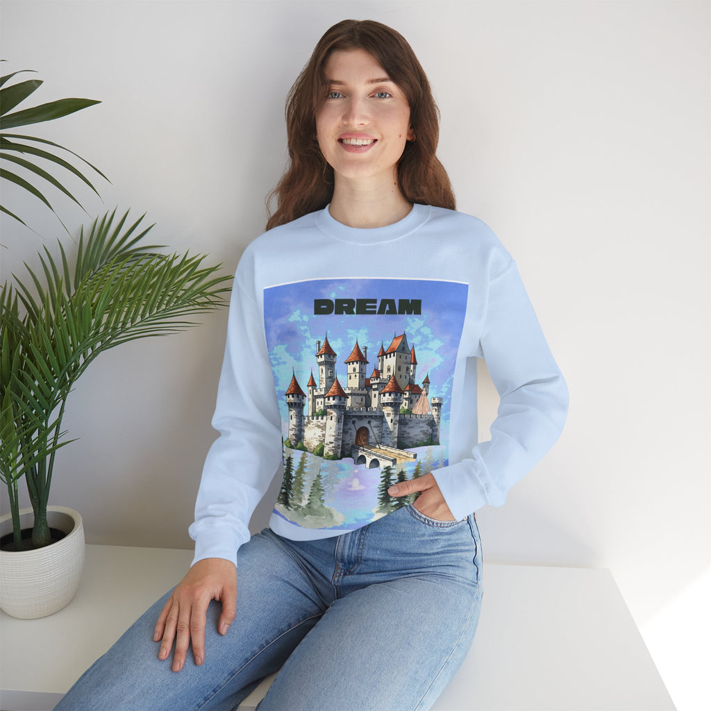 Dreamy Castle Crewneck Sweatshirt, Cozy Graphic Sweatshirt, Unisex Pullover, Pastel Art Apparel, Fantasy Sweatshirt