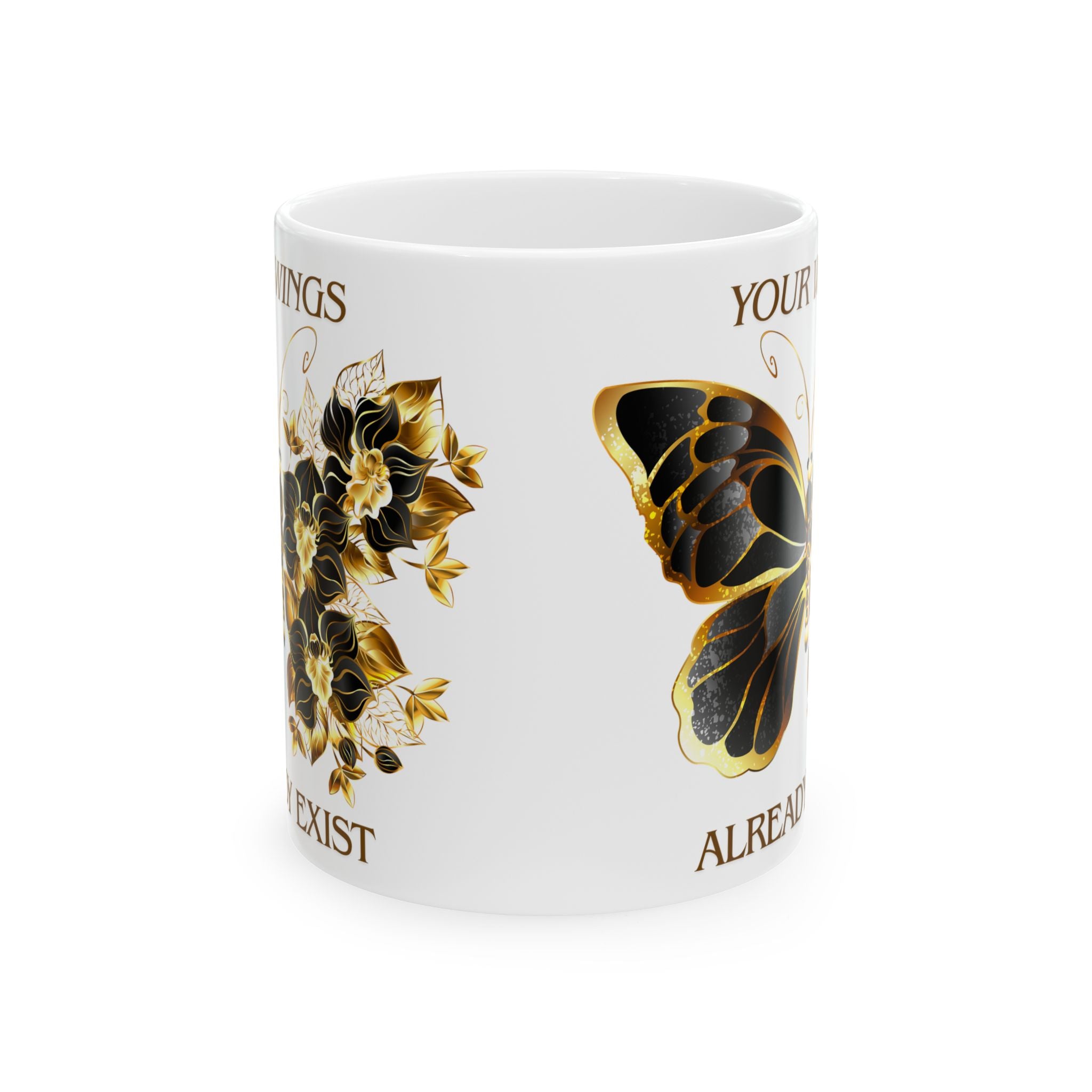 Inspirational Gold Butterfly Ceramic Mug – “Your Wings Already Exist” (11oz & 15oz)