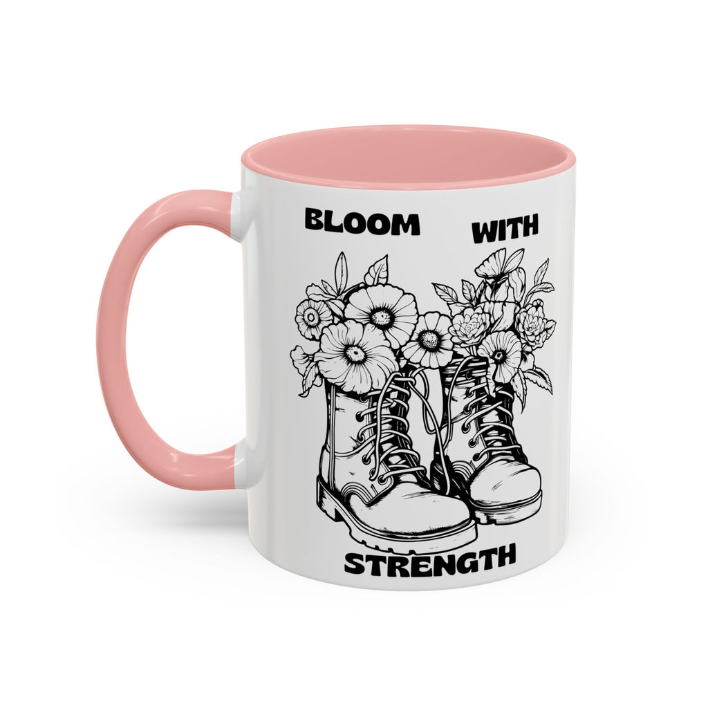 Bloom With Strength Coffee Mug — Floral Boots Inspirational Accent Mug (11/15oz)