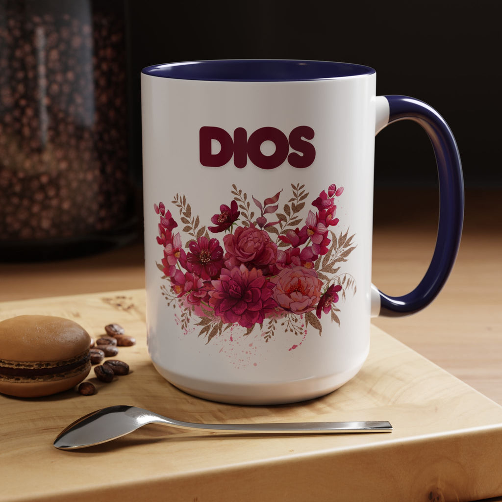Dios Floral Accent Coffee Mug — 11/15oz Inspirational Christian Tea Cup