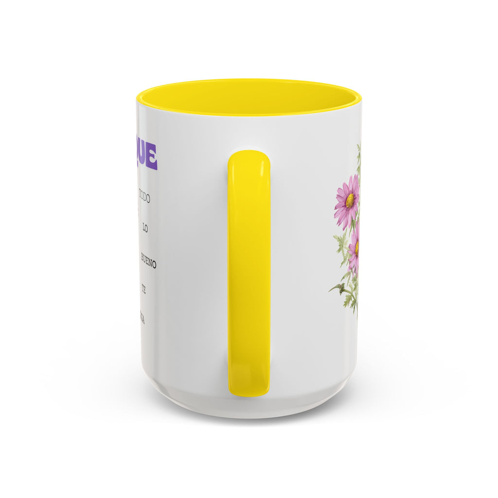 Inspirational Spanish Floral Coffee Mug — "Que todo lo bueno te siga" Accent Mug (11/15oz)