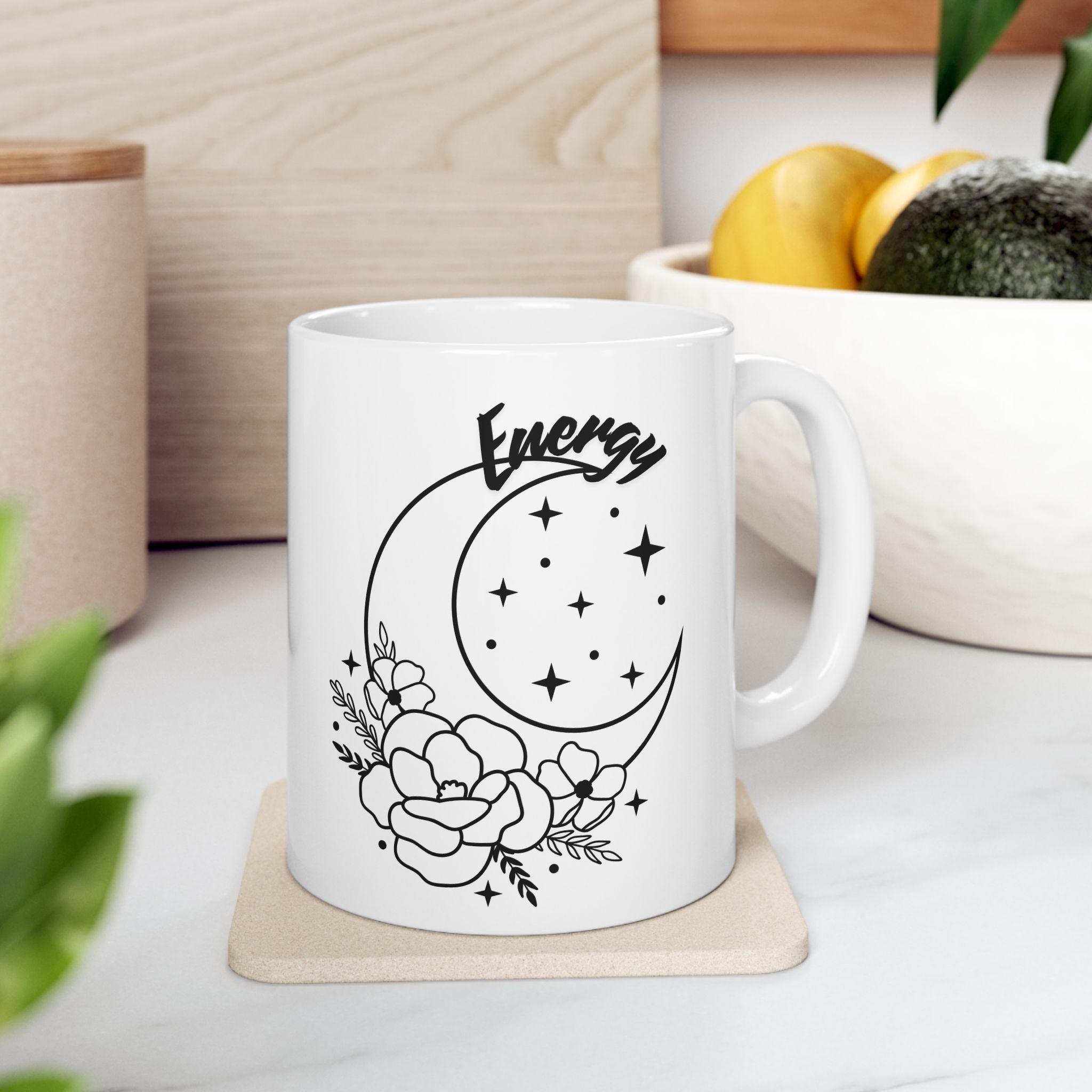 Moon Phase Floral Ceramic Mug | Empowering Gift for Coffee Lovers, Flower Lover's Mug, Astrology Coffee Cup, Celestial Drinkware