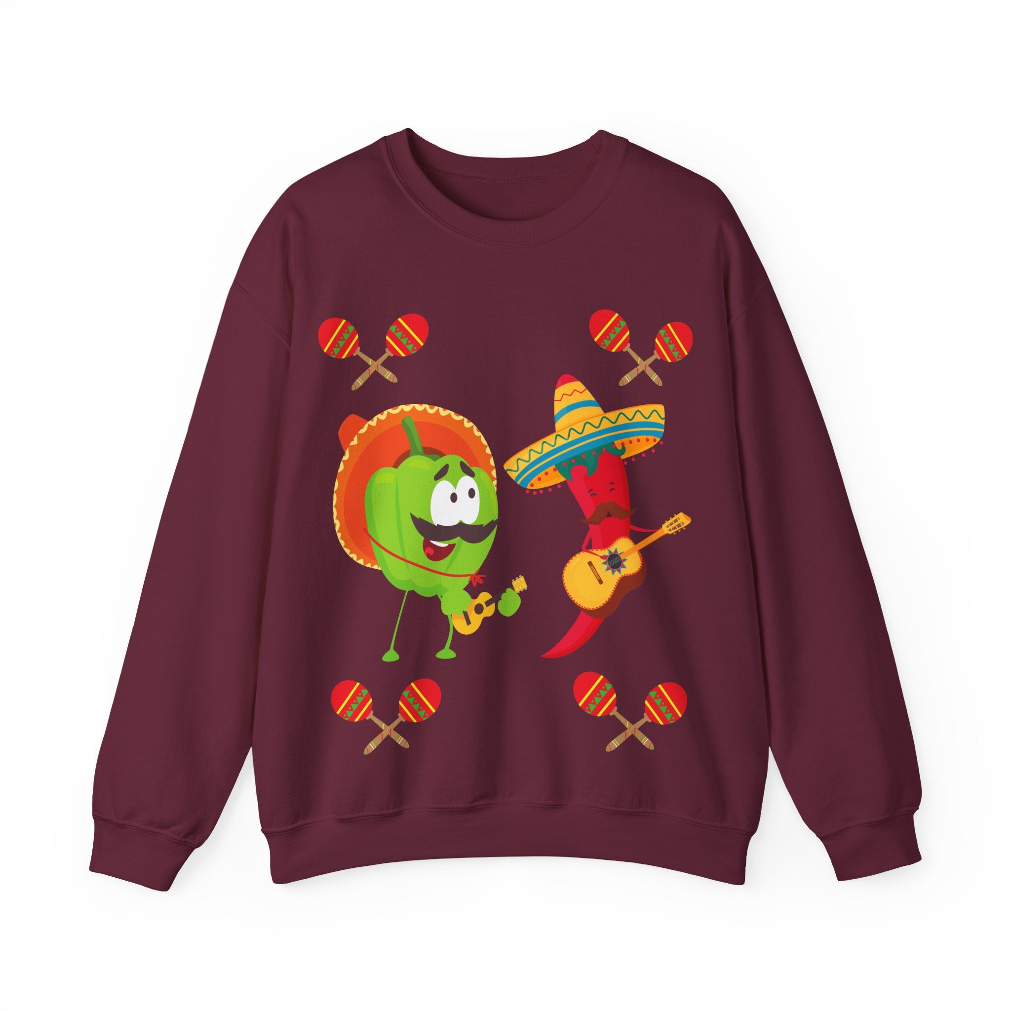 Fiesta Friends Sweatshirt — Cute Chili & Avocado with Sombreros, Maracas & Guitar