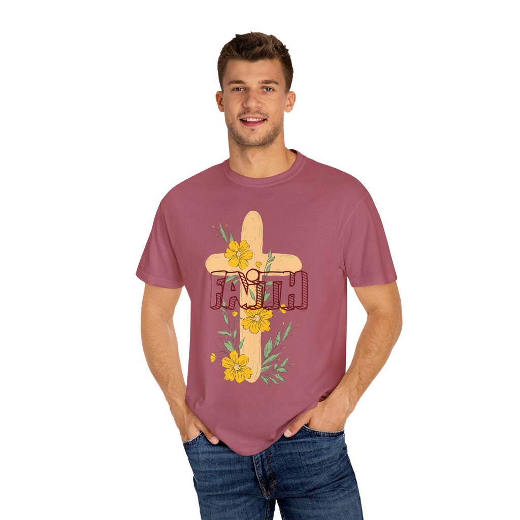 Faith Cross Floral T-Shirt — Christian Inspirational Tee with Yellow Flowers