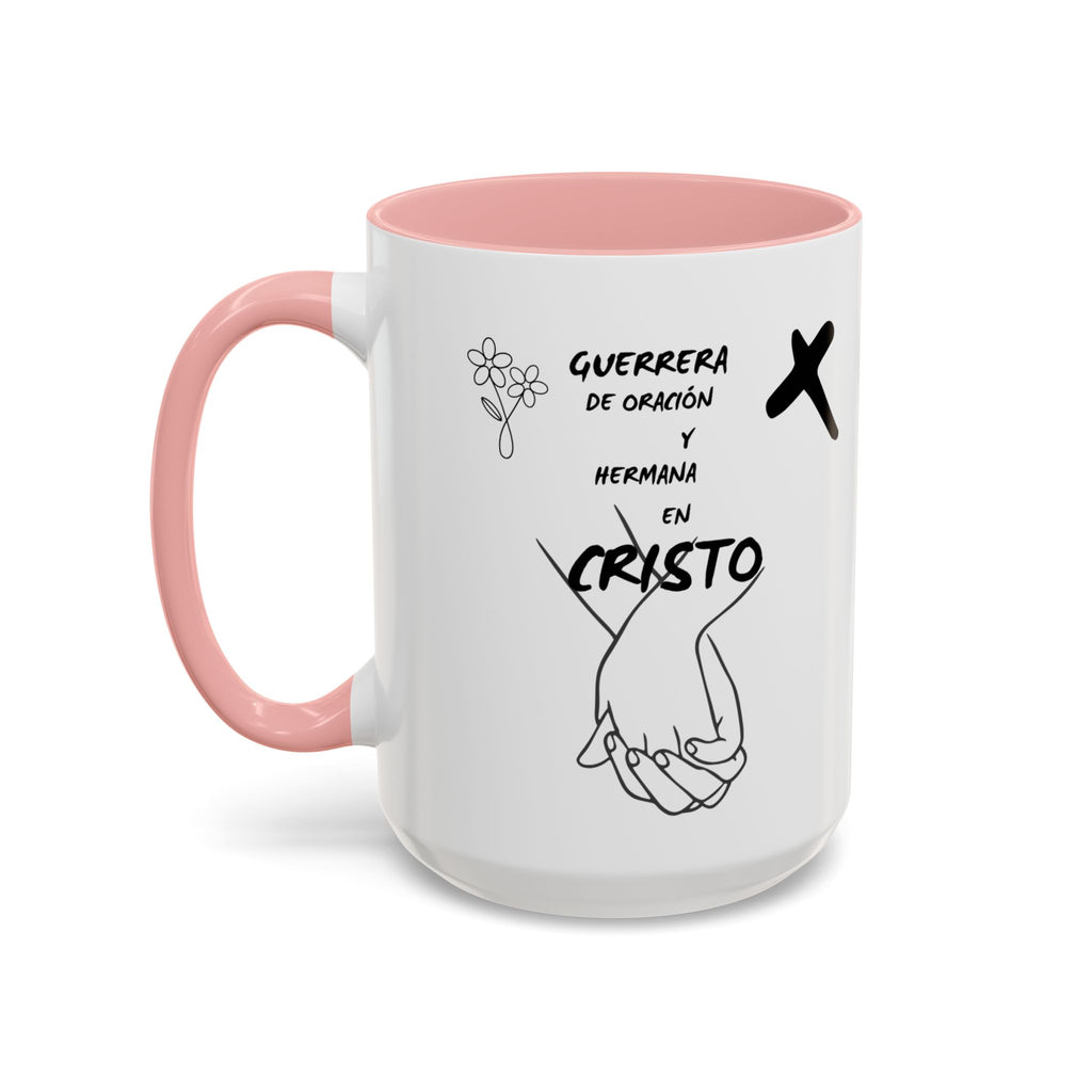 Christian Prayer Warrior Mug — "Guerrera de Oración y Hermana en Cristo" Accent Coffee Cup (11/15oz)
