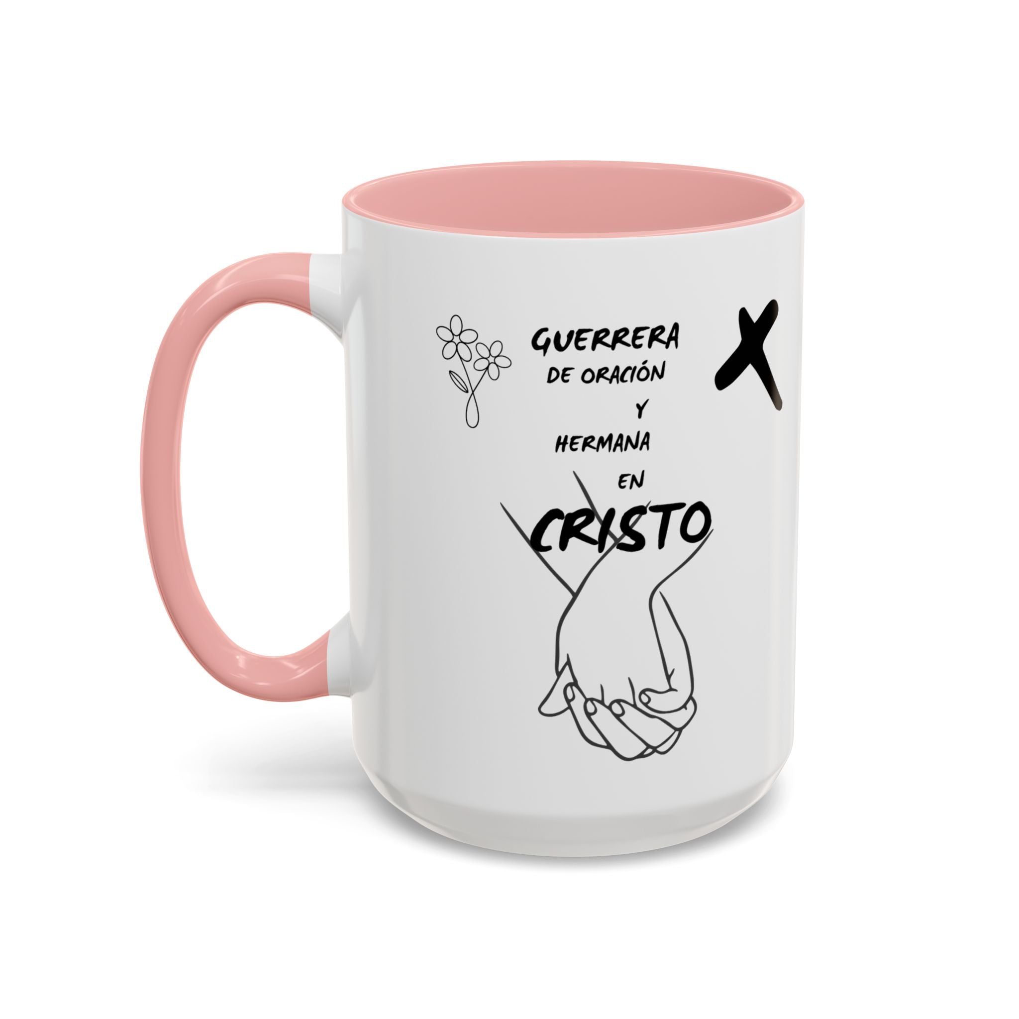 Christian Prayer Warrior Mug — "Guerrera de Oración y Hermana en Cristo" Accent Coffee Cup (11/15oz)