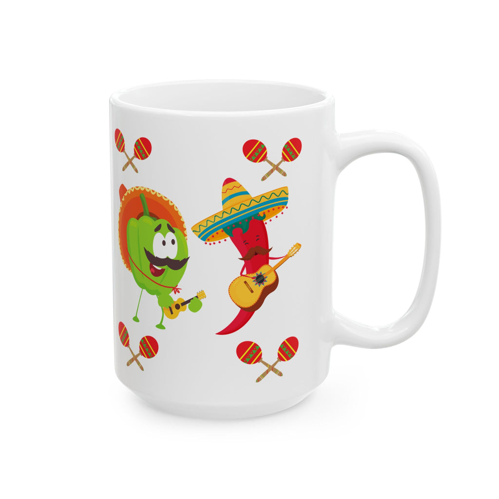 Fiesta Food Characters Ceramic Mug — Mexican Maracas & Guitar 11oz/15oz