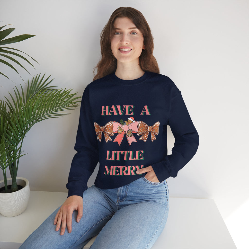 Have a Little Merry Crewneck Sweatshirt — Pink Holiday Bow Christmas Sweater