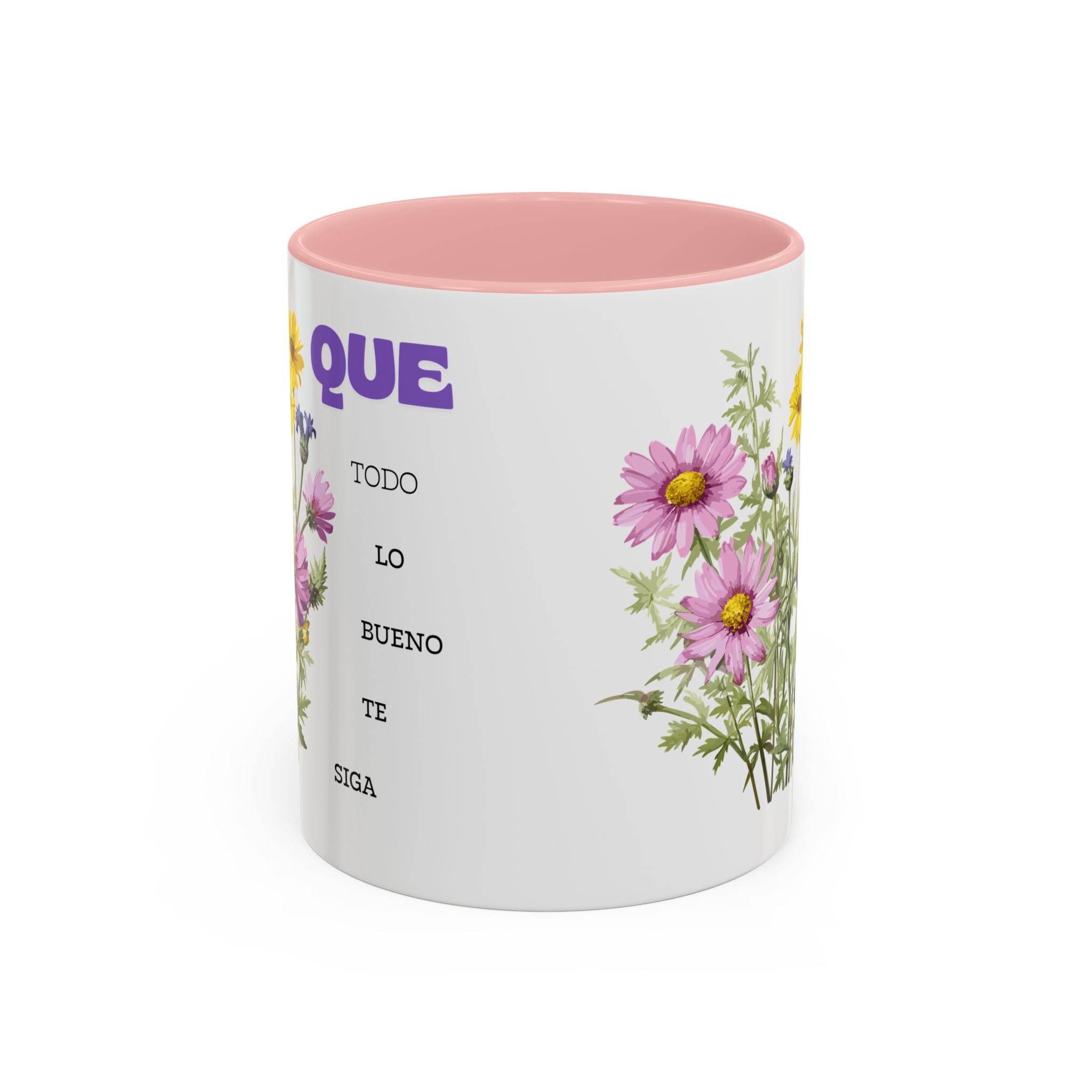 Inspirational Spanish Floral Coffee Mug — "Que todo lo bueno te siga" Accent Mug (11/15oz)