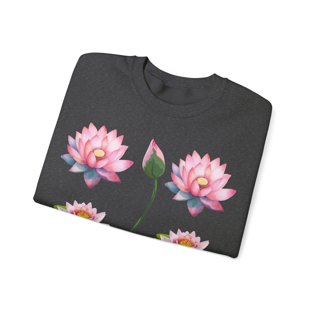 Lotus Flower Crewneck Sweatshirt — Pink Water Lily Botanical Sweatshirt