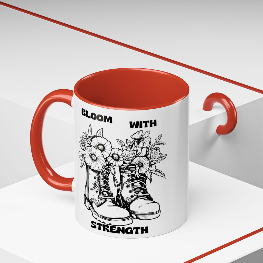 Bloom With Strength Coffee Mug — Floral Boots Inspirational Accent Mug (11/15oz)