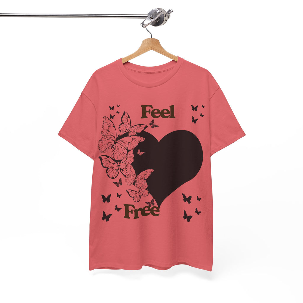 Butterfly Heart Unisex Heavy Cotton Tee, Feel Free Shirt, Nature Lover Gift, Casual Wear, Spring Fashion, Butterfly Design Tee