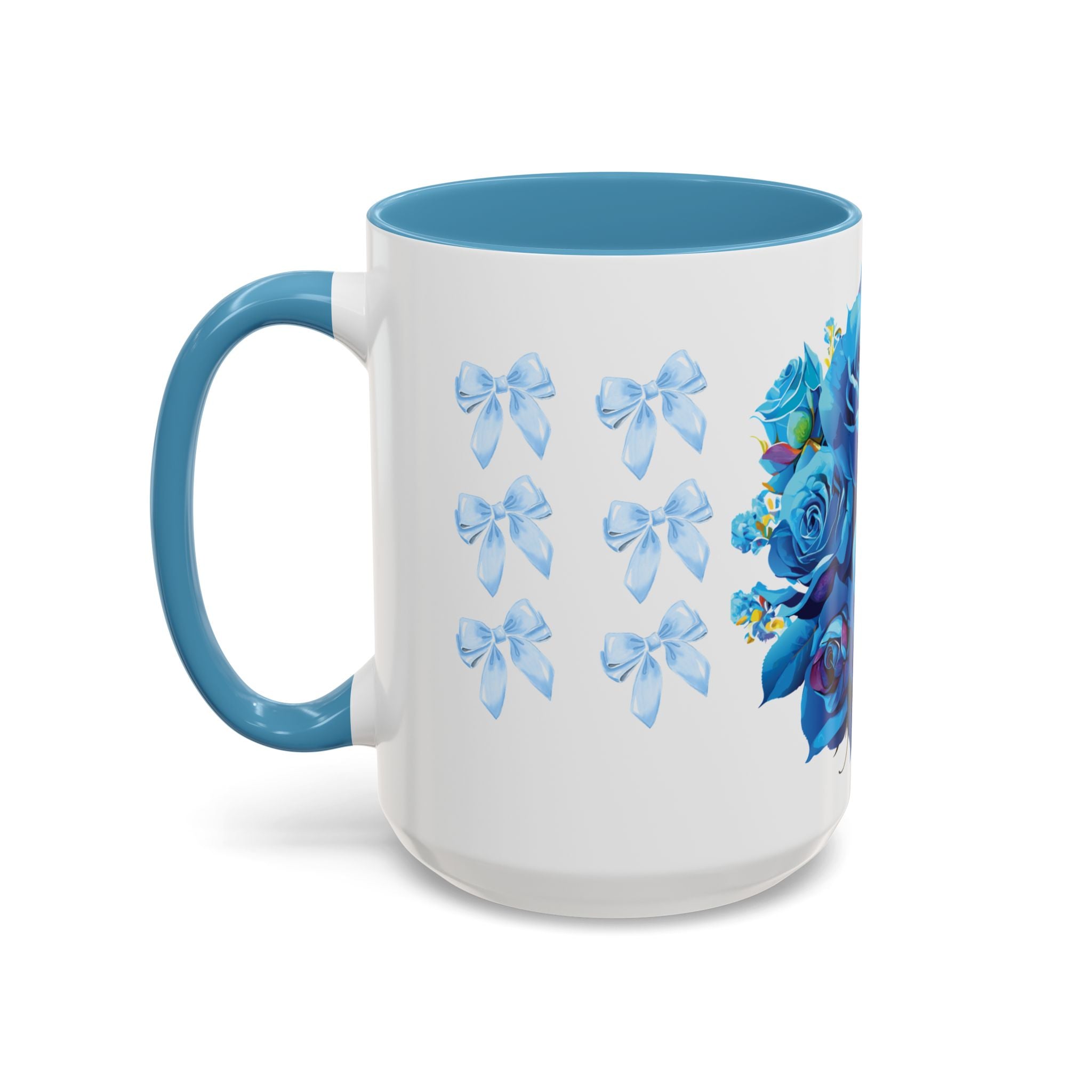 Blue Rose Accent Coffee Mug – Floral Bouquet Design (11/15 oz)