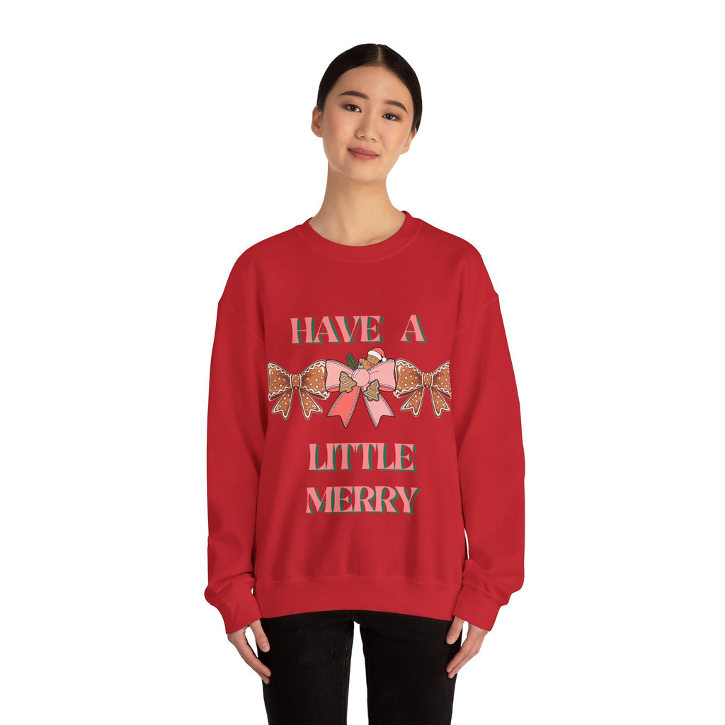 Have a Little Merry Crewneck Sweatshirt — Pink Holiday Bow Christmas Sweater