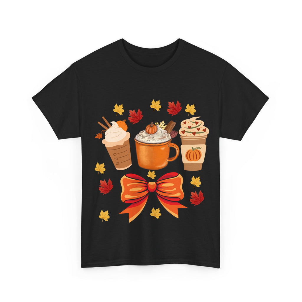 Fall-Themed Unisex Heavy Cotton Tee, Autumn Shirt, Pumpkin Spice Tee, Cozy Fall Apparel, Coffee Lover T-shirt