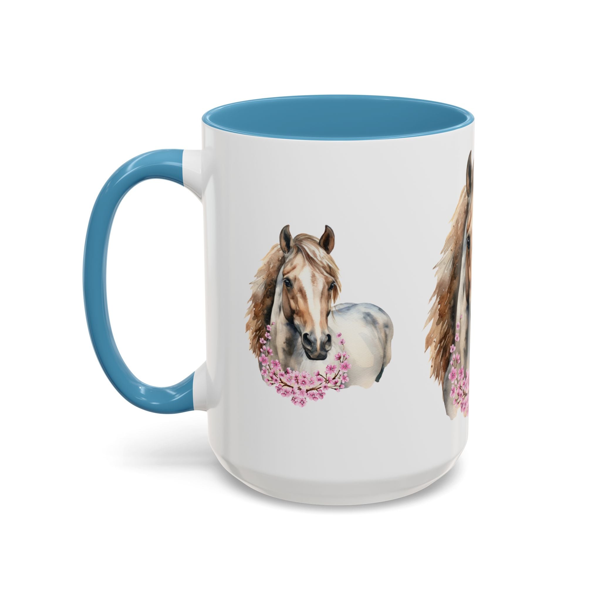 Horse Portrait Accent Coffee Mug — Floral Necklace Rustic Equestrian Gift (11/15oz)