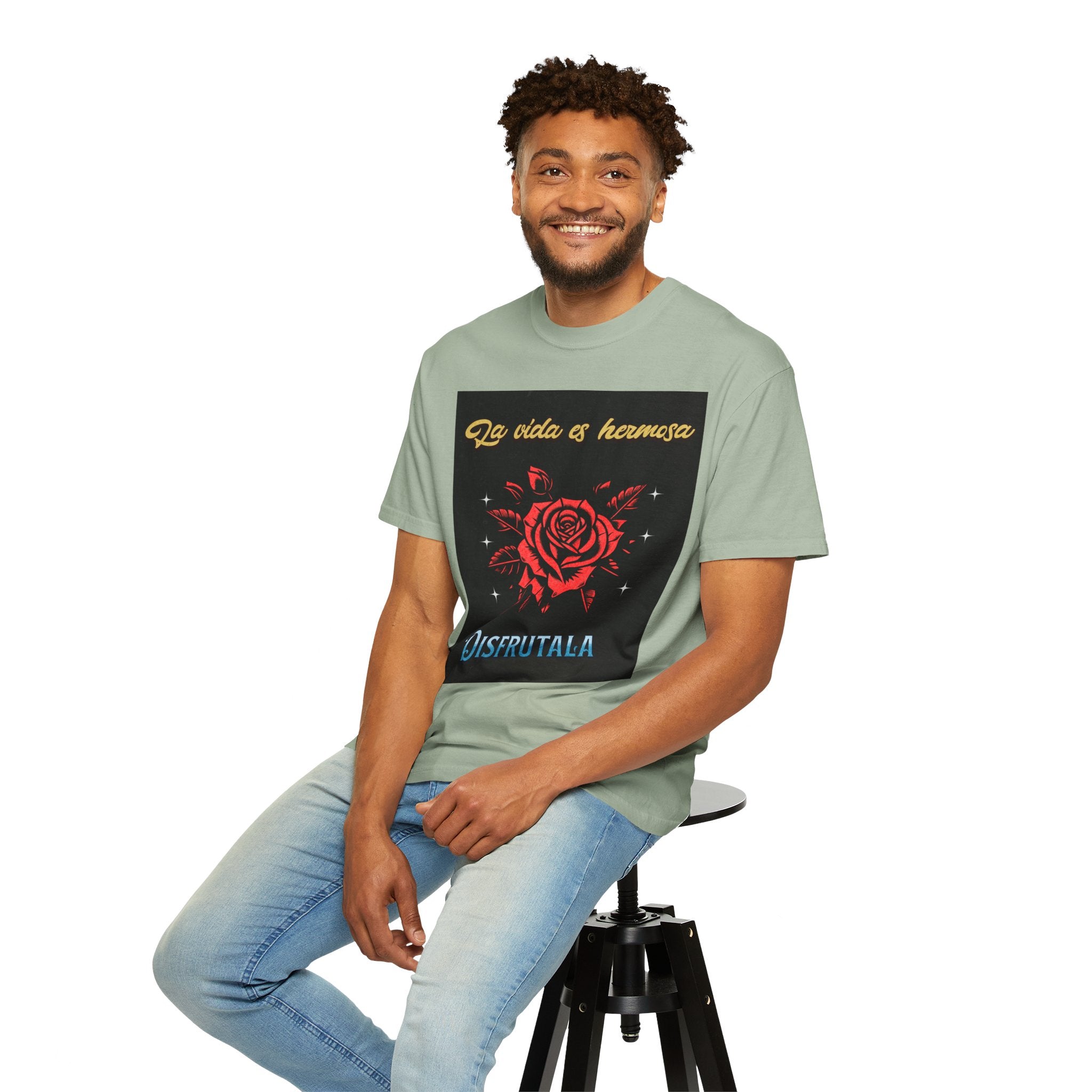 Vibrant Graphic Tee - 'La Vida es Hermosa' Rose Design, Unisex Cotton T-shirt, Gift for Friends, Positive Vibes, Casual Wear, Summer Style