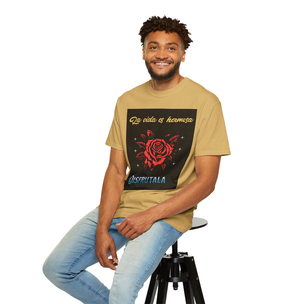 Vibrant Graphic Tee - 'La Vida es Hermosa' Rose Design, Unisex Cotton T-shirt, Gift for Friends, Positive Vibes, Casual Wear, Summer Style