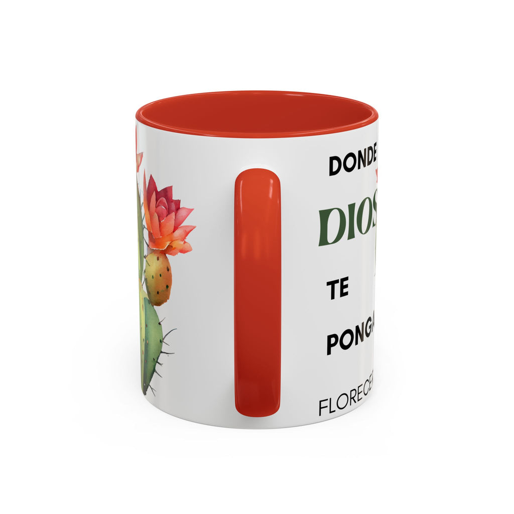 Cactus Floral Accent Coffee Mug – ‘Donde Dios Te Ponga Florecerás’ Spanish Inspirational Mug