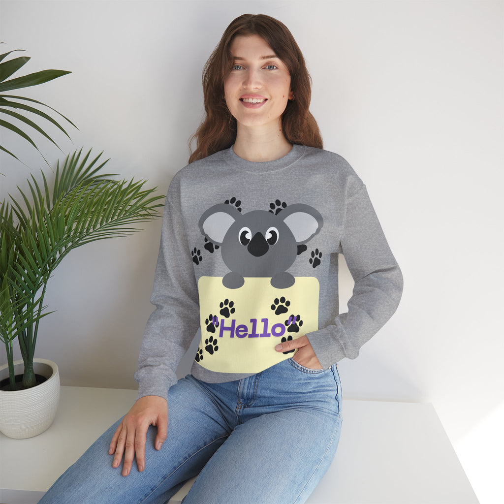 Cute Koala Hello Sweatshirt, Unisex Cozy Crewneck, Pet Lover Gift, Animal Lover Apparel, Fun Casual Wear, Cute Graphic Sweater
