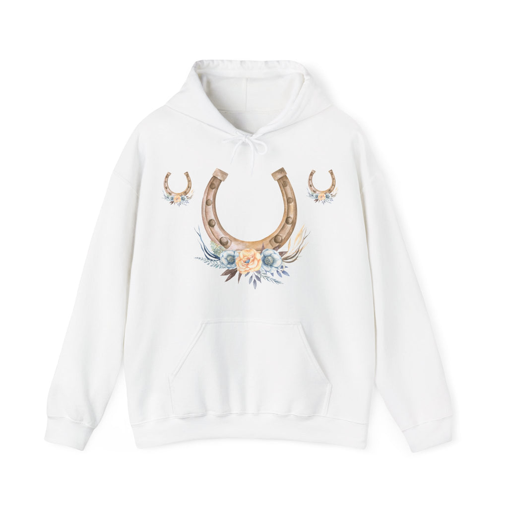 Equestrian Floral Horseshoe Hoodie, Cozy Unisex Sweatshirt, Gifts for Horse Lovers, Country Style Apparel, Birthday Gift, Festival Wear