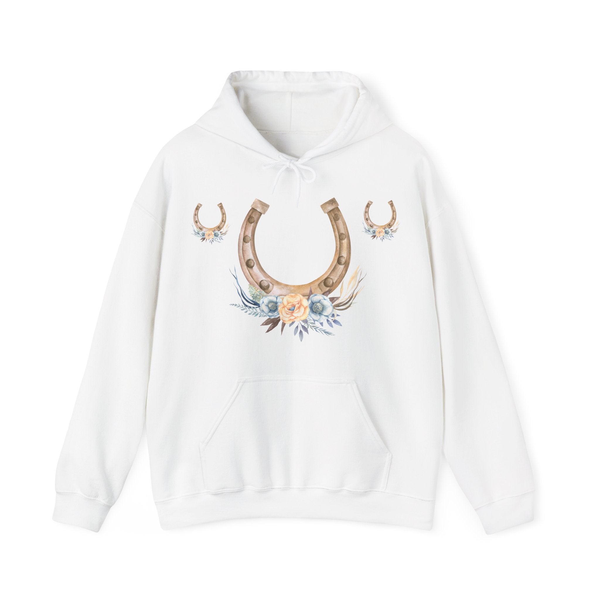 Equestrian Floral Horseshoe Hoodie, Cozy Unisex Sweatshirt, Gifts for Horse Lovers, Country Style Apparel, Birthday Gift, Festival Wear